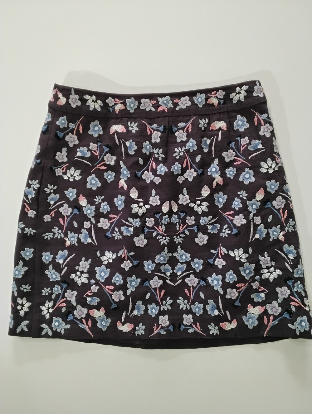 Loft Mini Skirt Womens 4 Dark Purple Blue Pink Embroidered Floral Festival Wear‎